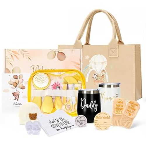 Defresit Baby Shower Gifts, New Mom Gifts for Women, Newborn Gift with Tumblers & Decision Coin, Baby Gift Basket for Couples, New Parents, Gender Reveal, First Time Mom Essentials, Pregnancy Gifts