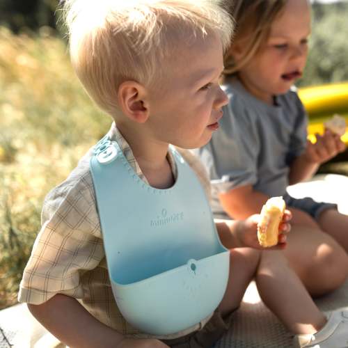 Roll & Lock Silicone Bib 2-pack - Aqua + Dove Grey – Simple Steps Market