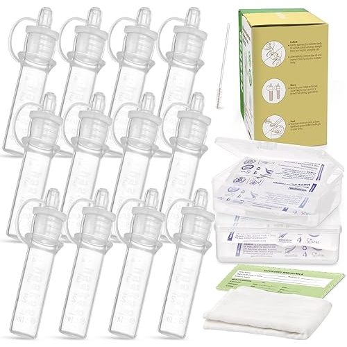 haakaa Colostrum Collector Syringes Set Colostrum Harvesting Kit Include 2 Storage Cases and 2 Cotton Cloth Wipes to Collect Store and Feed Colostrum, 0.1oz/4ml,12pcs