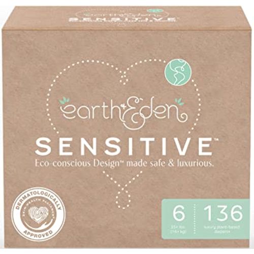 Earth & Eden Sensitive | Eco-Conscious & Hypoallergenic Diapers | Size 6 | 136 Count