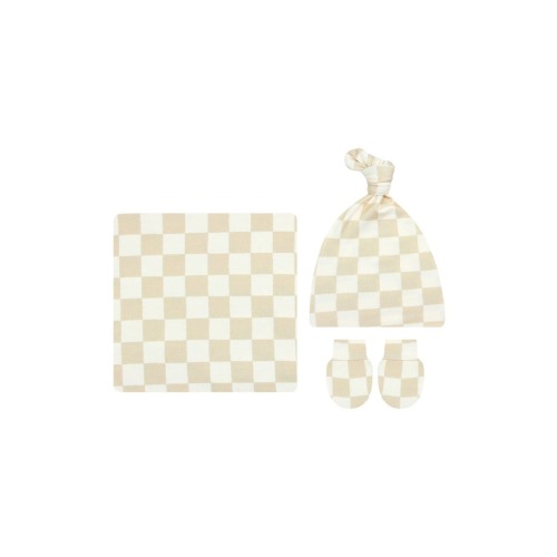 Kids' Checkered Hat & Mittens Set