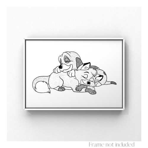 The Fox and the Hound Print Walt Disney Tod & Copper Illustration Print Vintage Pet Art Poster Dog Red Fox Best Friend