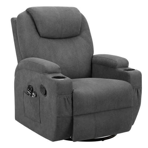Homall Swivel Rocking Recliner Chair Massage Fabric 360 Swivel Rocker Recliner Living Room Chair Home Theater Seating,Fabric Gray Single Sofa Chair