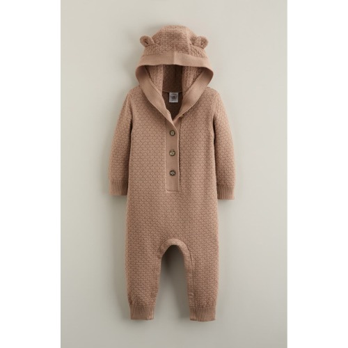 Hooded Bear Pointelle Sweater Romper