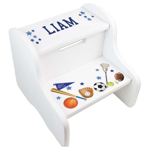 Personalized Sports White Two Step Stool