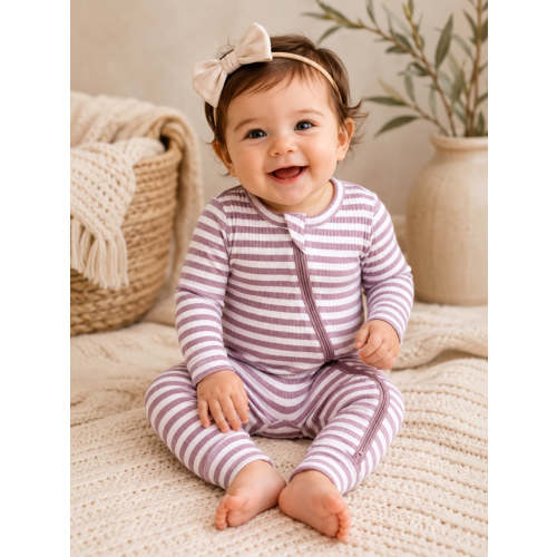 Violet Stripe / Ribbed 2-Way Zip Romper