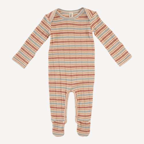 long sleeve lap neck footie | multi stripe | organic cotton multi rib – kate quinn