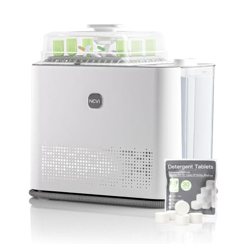NCVI Large Baby Bottle Washer, Sterilizer and Dryer, Holds 6 Bottles | All-in-One machine,Hospital-Grade Steam Sanitization, 39 Jets, 7 Modes, 72-Hour Storage; Fits Pump Parts, Nipples & Pacifiers