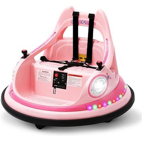 12V Electric Ride On Bumper Car for Toddler & Kids Ages 1.5-6 Years with Remote Control, 2PCS DIY Stickers, 360 Degree Spin, Lights, Sounds, Pink