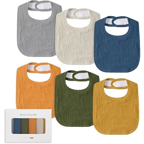 Muslin Baby Drool Bibs for Unisex Boys Girls, 6 Pack Soft Cotton Baby Bib for Teething Drooling, Essentials Shower Gift (6, Yellow)