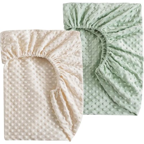 La&Sheer Fuzzy Crib Sheets Fitted 2 Pack,Plush Fleece Minky Crib Sheet for Standard Crib Mattress(28"x52"),Soft Fluffy Fitted Crib Mattress Sheet for Girls and Boys(Light Beige,Green)