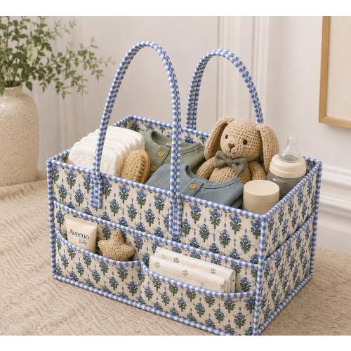 Custom Baby Name Diaper Caddy, Cotton Nursery Storage Basket, Quilted Organizer Bin, Newborn Baby Shower Gift For Mom