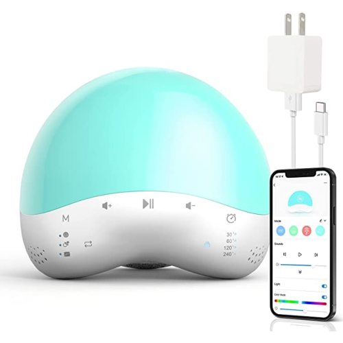 Baby Sound Machine Nursery Night Light White Noise Machine 25 Soothing Sounds Sleep Machine RGB Color Changing APP & Voice Control with Alexa Portable Lamp Timer Noise Machine Baby/Adults White