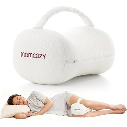 Momcozy Knee Pillow for Side Sleepers, Soft Memory Foam & Pinch-Free Design, Relieve Knee, Leg and Sciatica Pain, Adjustable Elastic Strap Ideal for Pregnant Women and Seniors, White
