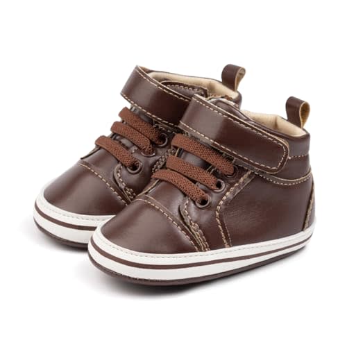 Meckior Toddler Baby Boys Girls High Tops Ankle Sneakers Soft Anti-Slip Sole PU Leather Moccasins Infant Newborn Prewalker First Walking Crib Shoes