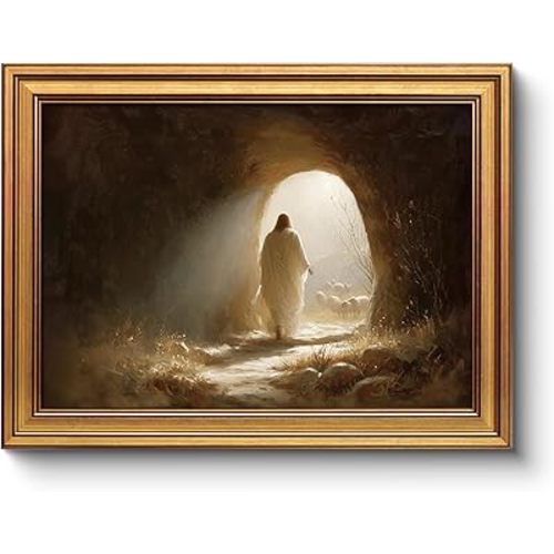 WHASAYART Gold Framed Vintage Wall Art for Living Room, Shepherd Painting Prints Shelf Decor for Kitchen, Chirstian Bedroom Wall Art, Chirstian Gifts for Friends or Family - Shepherd 16L x 12W