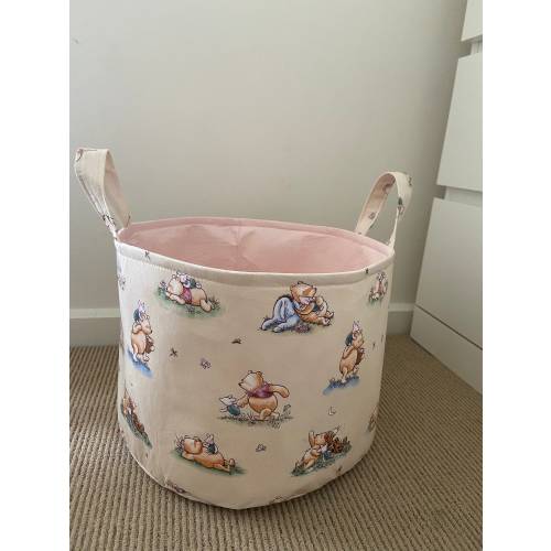 Handmade Winnie the Pooh Fabric Toy Bin: Nursery Storage Basket