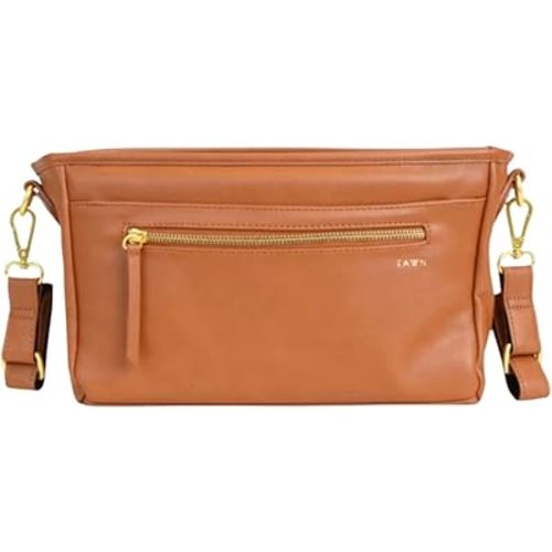 FAWN DESIGN The Stroller Caddy, Premium Matte Faux Leather Stroller Organizer with Cup Holder, Brown Diaper Bag with Adjustable Stroller Straps, 2 Exterior Pockets 1 Zipper Pocket, 14x 5x 7 inches