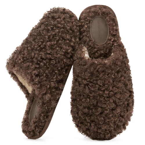 Snug Leaves Women's Scuff Slippers Furry Cute Memory Foam House Shoes | Fuzzy,fluffy,furry,warm,curly fabric,memory foam,indoor,non-slip,comfortable,machine washable,gift,stylish