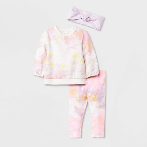 Baby Girls' Tie-Dye Sweatshirt & Leggings Set with Headband - Cat & Jack™ Pink
