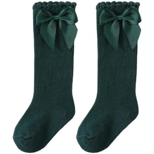 UTTPLL Baby Girls Bow Knee High Socks Toddler Leggings Ruffle Uniform Stockings Long Cotton Tube Socks Infant Dress Socks
