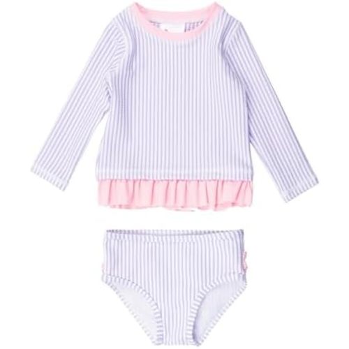 RuffleButts Baby/Toddler Girls Seersucker Long Sleeve Rash Guard Bikini