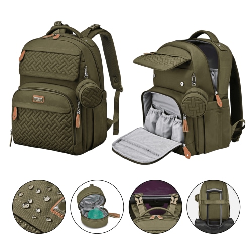 BabbleRoo, Diaper Bag Backpack, 26L, Waterproof, Unisex Army Green