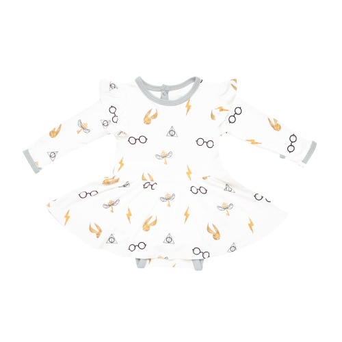 Long Sleeve Twirl Bodysuit Dress in Icon