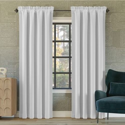 52"x63" Sun Zero Blackout Oslo Theater Grade Rod Pocket Curtain Panel White: Energy Efficient, Noise Reduction, Thermal Insulated