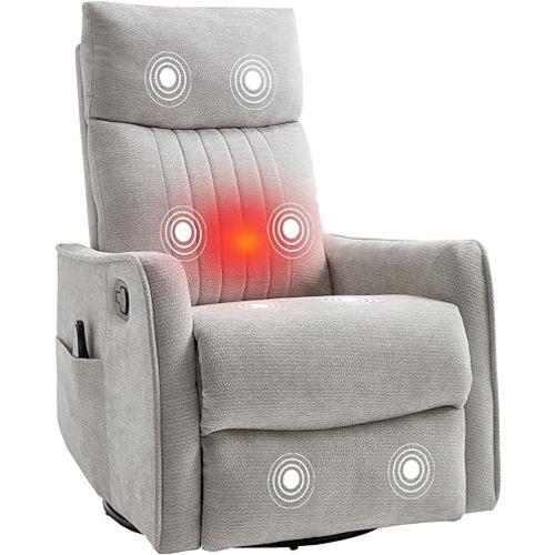 PELUMY 360 Swivel Rocking Recliner Chair for Adults, Nursery Rocking Chair with Heat and Massage, Glider Reclining Chair for Small Space, Living Room, Bedroom (Chenille, Light Grey)