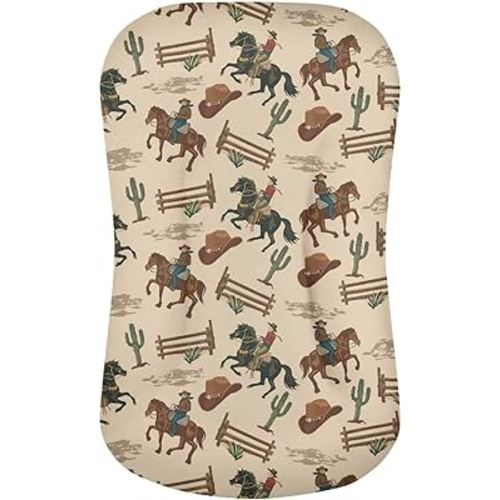 Western Cowboy Horse Baby Lounger Cover for Newborn Baby Nest Cover for 0-12 Stretchy Soft Snuggle Me Lounger for Baby 0-24 Months Baby Padded Loungers Cover Brown