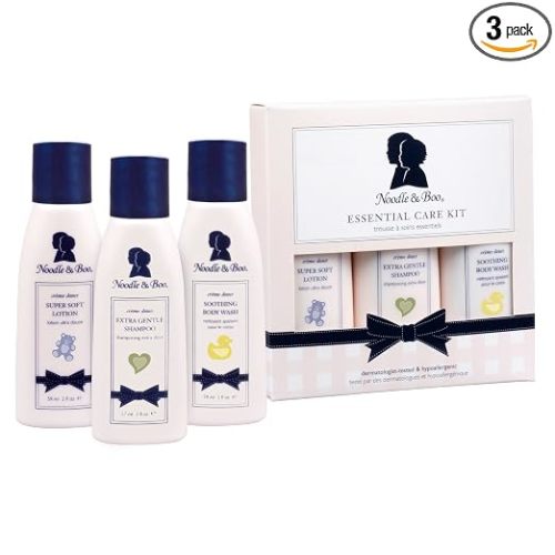Noodle & Boo Essential Care 3 Piece Kit Super Soft Baby Lotion, Extra Gentle Shampoo and Soothing Body Wash, 2 Oz of each