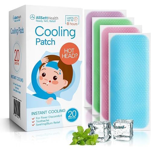 Kids Cooling Patches for Fever and Headache, 20 Pack Cool Pads for Migraine