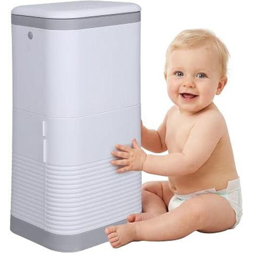 Diaper Garbage Pail, One-Hand Operation Baby Diaper Pail, 12l Odor-Lock Trash Can with Double-Layer Lid, Nappy Bin No Special Bag Required, for Nursery Bathroom Kitchen Bedroom White