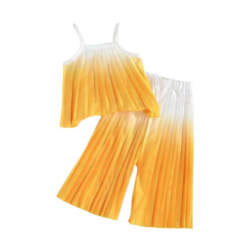 BLVB Baby Girls Summer Clothes Gradient Sleeveless Camisole Tops Pleated Wide Leg Pants Sets for Toddler Newborn Girls