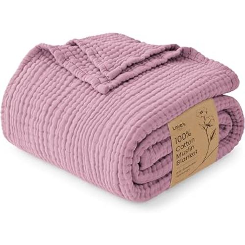 Love's cabin 100% Cotton Muslin Blanket Throw for Couch, Dusty Pink | 6 Layer Lightweight Breathable Gauze Throw Blanket 50 x 60 Inches, Soft All Season Blanket for Couch, Bed, Sofa