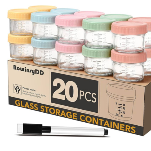 20 Pack Glass Baby Food Storage Containers, 4 oz Leakproof Baby Food Jars with Lids, Small Glass Food Containers for Infant Baby, Freezer & Microwave Safe, BPA Free