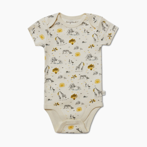 Tiny Kind Printed Short Sleeve Organic Cotton Bodysuit - Safari Family, 0-3 M