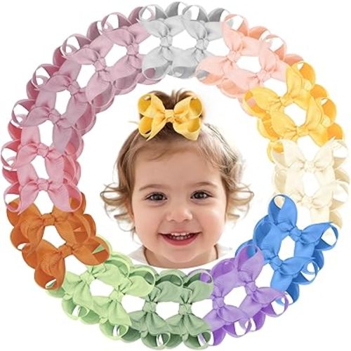 24PCS 3inch Hair Clips, Oaoleer Girls' Fully Lined Tiny Bows Alligator Clips for Infants Toddlers (12 Colors, Style H)