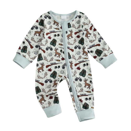 YDFCWXW Western Baby Boy Clothes Cow/Horse Print Romper Long Sleeve Onesie Zipper Jumpsuit Overalls Cowboy (Light Blue, 6-12 Months)