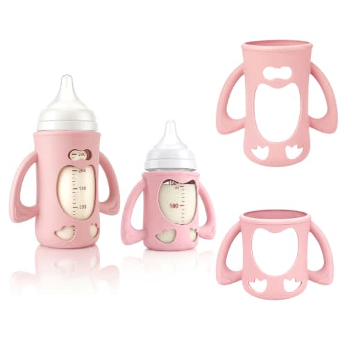 2-Pack Silicone Sleeves for Pigeon Glass Nursing Bottle 5.4 & 8.1 oz | BPA-Free Drop-Resistant Baby Bottle Sleeves with Handles, Compatible with Pigeon Anti-Colic Wide Neck Glass Baby Bottles