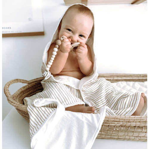 Baby Hooded Towel &amp; Washcloth Set, Sandy Taupe, Bamboo Muslin