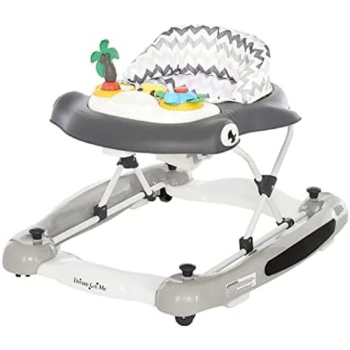 Dream On Me 2-in-1 Aloha Fun Activity Baby Walker and Rocker in Grey, Easily Convertible Baby Walker, Adjustable Three Position Height Settings, Fun Activity Center, Easy to Fold and Store