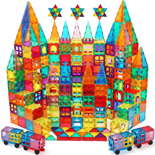 120pcs Magnetic Tiles for Kids,Educational Magnetic Building Blocks for Boys Girls, STEM Preschool Kindergarten Learning Toys