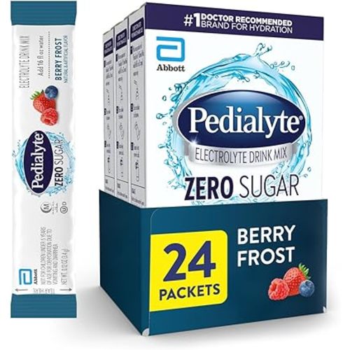 Pedialyte Electrolyte Drink Mix With Zero Sugar | Hydration With Key Electrolytes | Great Hydration Low in Calories | Berry Frost, 24 Powder Packets