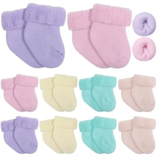 Twistover 10 Pairs Preemie Baby Terry Cotton Turn Cuff Socks for Newborn Girls Boys - Nicu