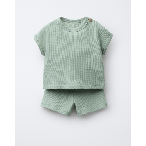 PLAIN WAFFLE T-SHIRT AND BERMUDA SET - Green | ZARA United States
