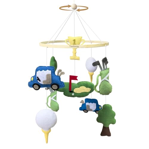 Baby Crib Mobile Golf Mobile for Boys Handmade Toddler Room Decor | Vintage Sports Nursery Decor for Infant Bedroom Hanging Mobiles Golf Party Decorations Newborn Baby Shower Gift