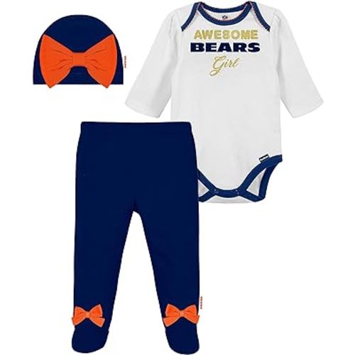 Gerber NFL Chicago Bears Girls BODYSUIT FOOTED PANT AND CAP, Team Color, 3-6M (260043160)