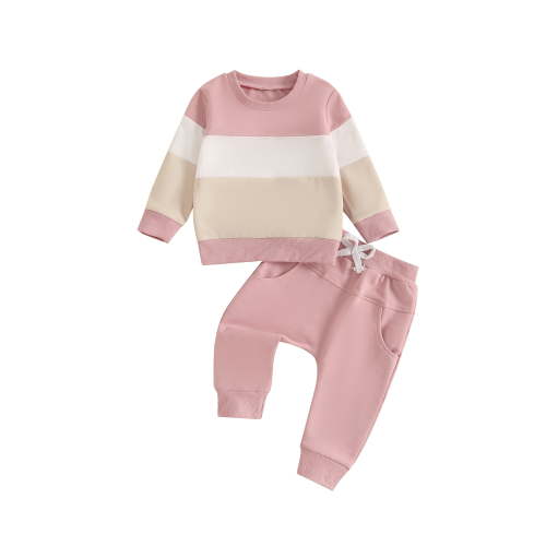 Loicainy Baby Toddler Boys Girl Spring 2 Piece Outfits 6 12 18 24 Months 2T 3T Contrast Color Long Sleeve Sweatshirt and Elastic Pants for Fall Clothes Set